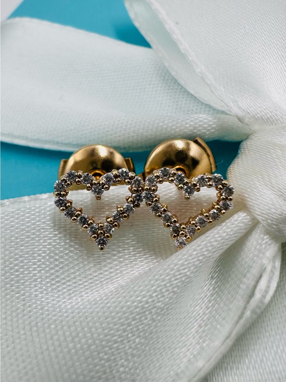 Tiffany & Co. .13 TCW Diamond 18K Rose Gold Heart Earrings with Packaging